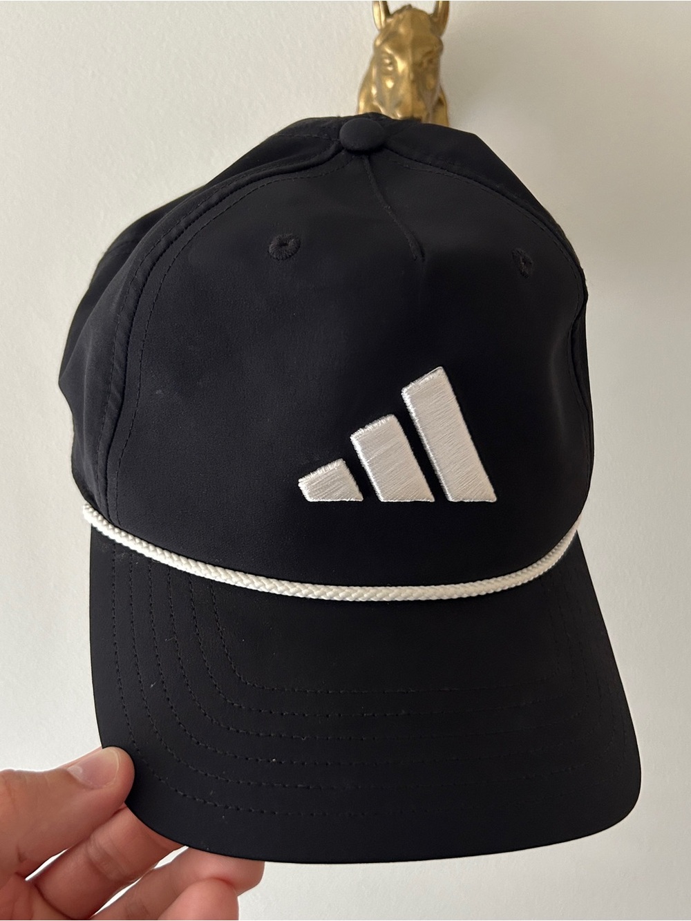 adidas Black Golf Cap with White Logo and Rope Trim